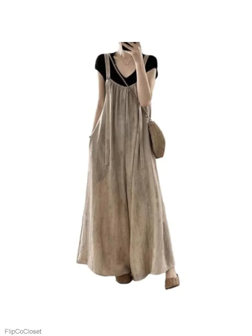 Japanese Style Loose Wide Leg Jumpsuit Overalls with Pockets for Women